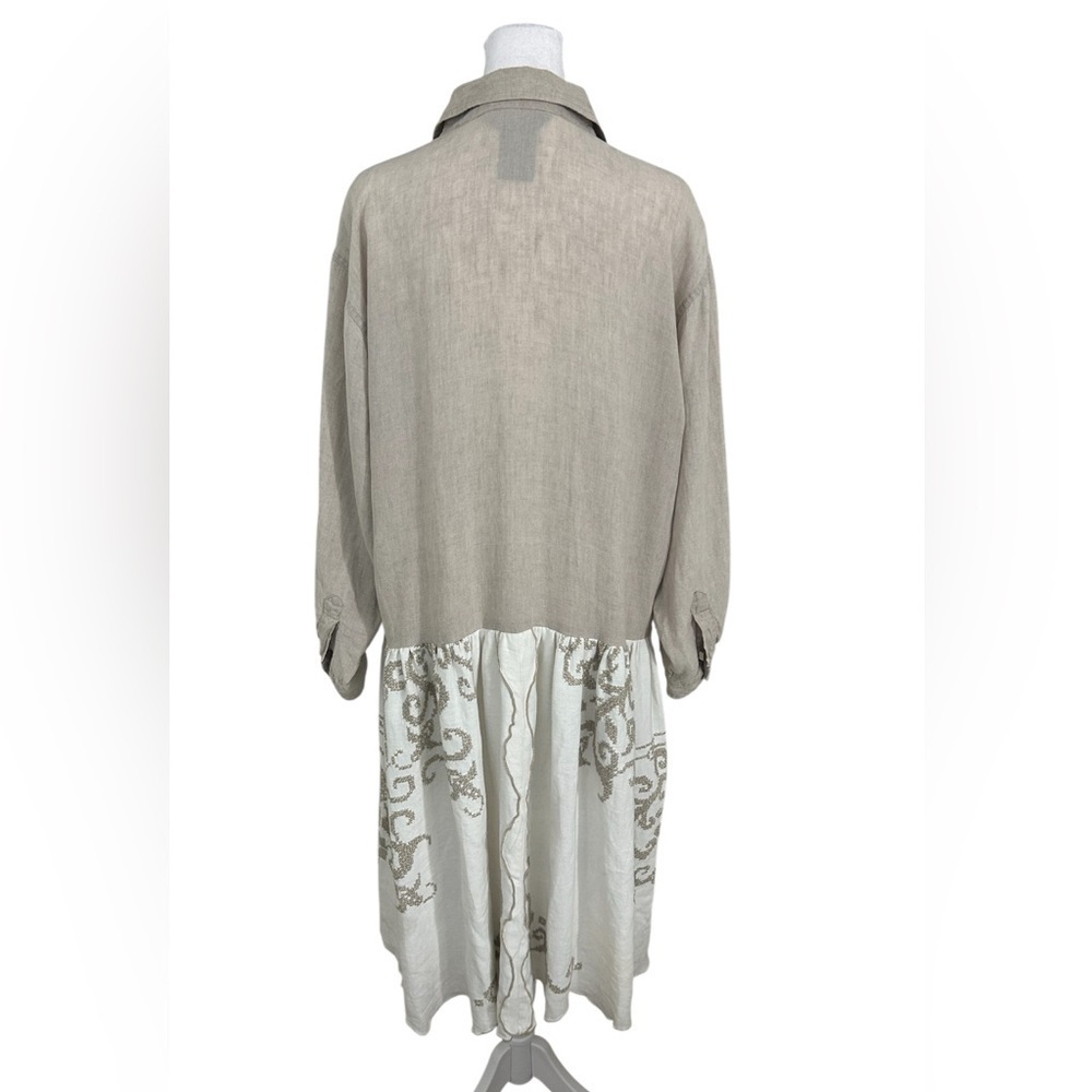 Eddie Bauer 100% Linen Embroidered Button Front Midi Dress Cream Tan Petite XS - Picture 8 of 13